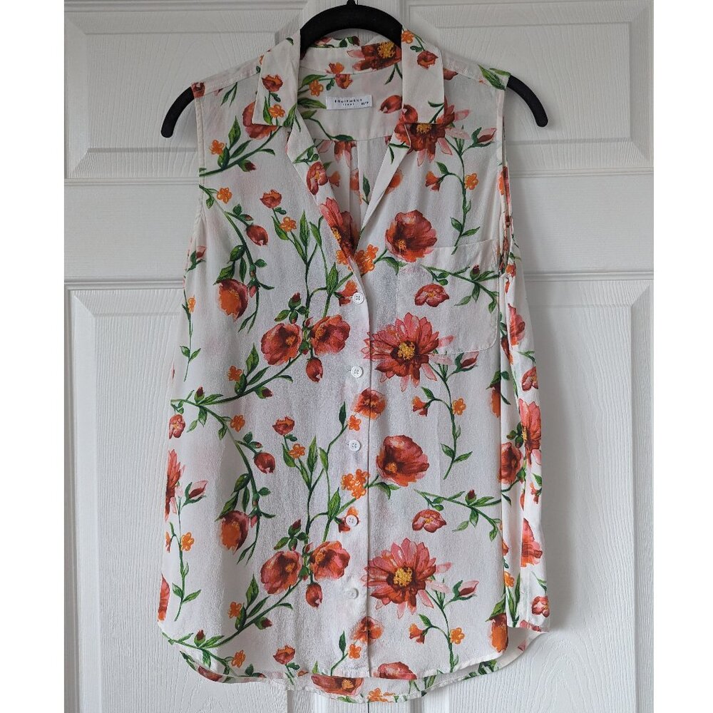🌿 Equipment Femme Botanical Sleeveless Silk Button Up Blouse | XS